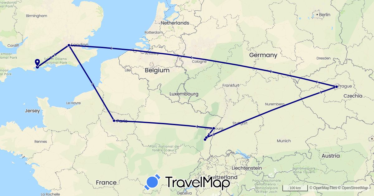 TravelMap itinerary: driving in Czech Republic, France, United Kingdom (Europe)